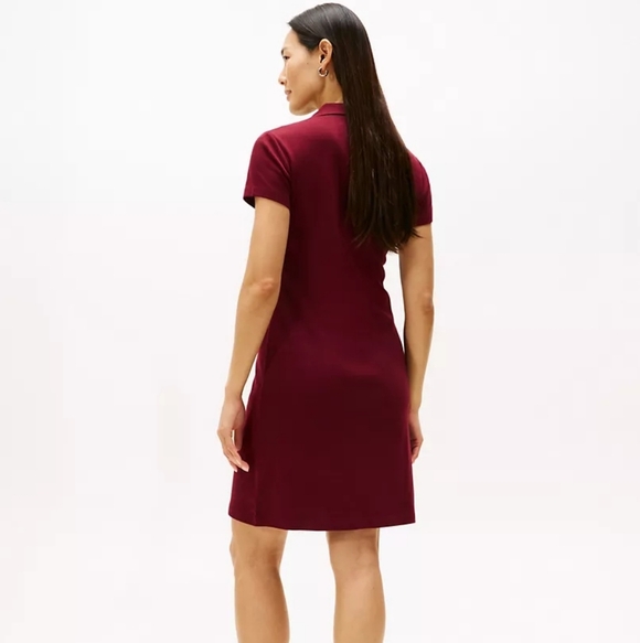 NEW Tommy Hilfiger Zip Front Pique Polo Dress In Burgundy Sz L NWT - Picture 3 of 6